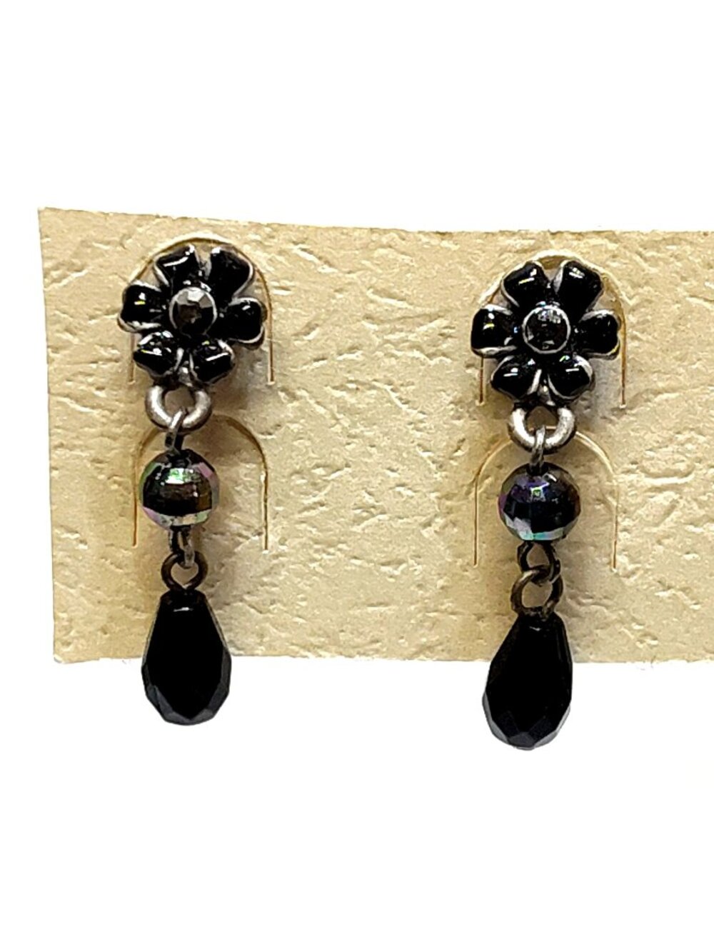 Earrings Flower Stud Tear Drop Dangle Facet Bead Silver Accents Edgy Yet Elegant
